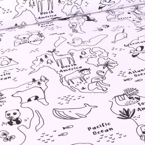 Tissu Coton imprimé Arty Mapacolo sur fond Blanc