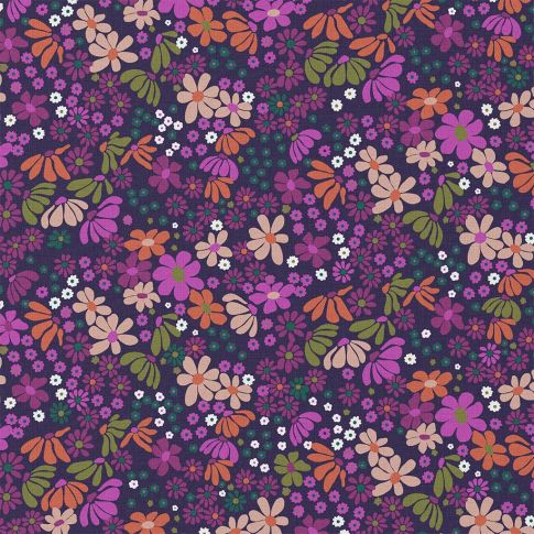 Tissu Coton imprimé Arty Maria fleuris sur fond Violet