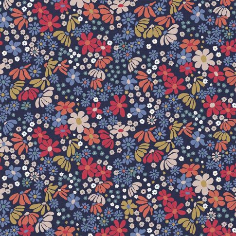 Tissu Coton imprimé Arty Maria Fleuris sur fond Bleu marine