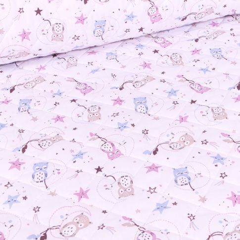 Tissu Matelassé Douce chouette sur fond Blanc