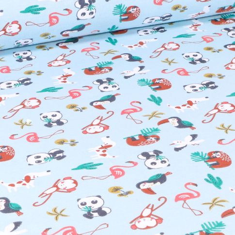 Tissu Jersey Coton Arty Matahi sur fond Bleu ciel