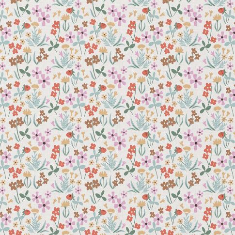 Tissu Coton imprimé Arty Mathilde Fleuris sur fond Blanc