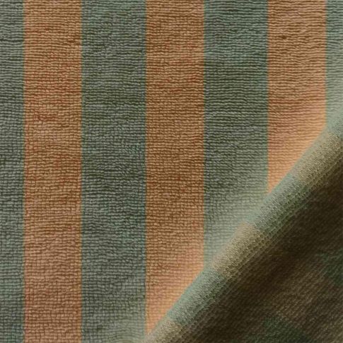 Tissu Micro Eponge à rayures Beige et Romarin