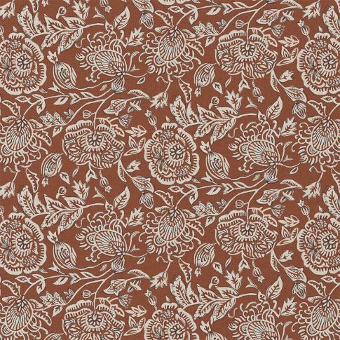 Tissu Coton imprimé Arty Mehar écru sur fond Marron