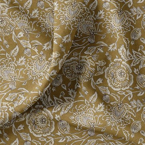 Tissu Toile de Coton Canvas Mendhi Lin sur fond Ocre