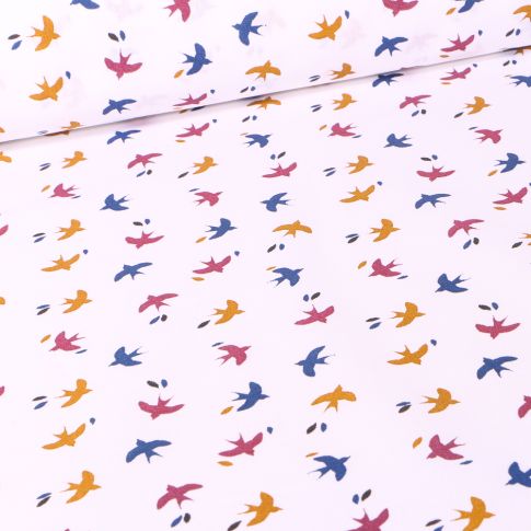 Tissu Coton imprimé Arty Mesao multicolore sur fond Blanc