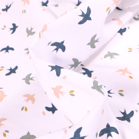 Tissu Coton imprimé Arty Mesao gris bleu sur fond Blanc