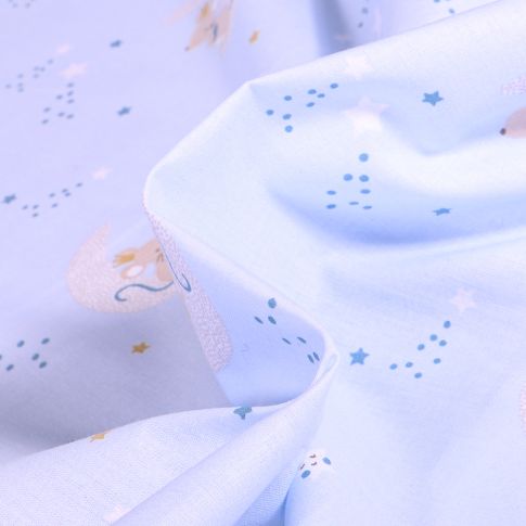 Tissu Coton imprimé Bio Meva sur fond Bleu ciel