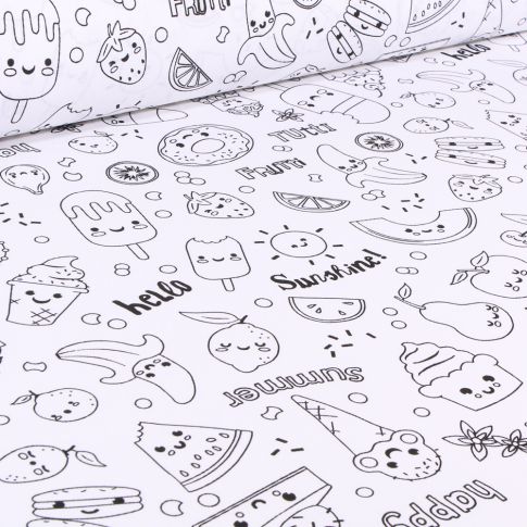 Tissu Coton à colorier Arty Miam sur fond Blanc
