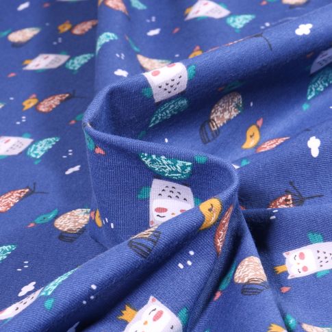 Tissu Jersey Coton Michou sur fond Bleu