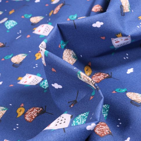 Tissu Coton imprimé Arty Michou sur fond Bleu indigo