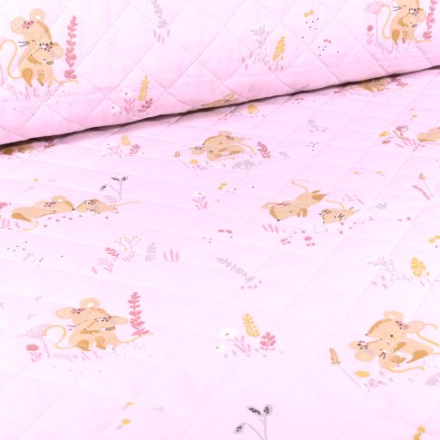 Tissu Matelassé Minissou sur fond Rose