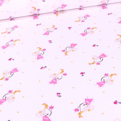 Tissu Coton imprimé Arty Souris et cerf-volant sur fond Blanc