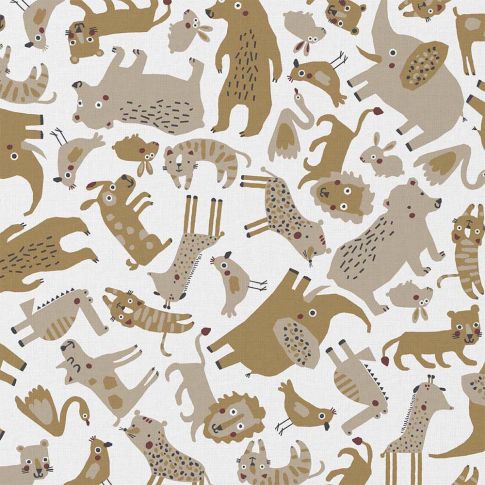 Tissu Coton imprimé Arty Mizoun animaux sur fond Blanc