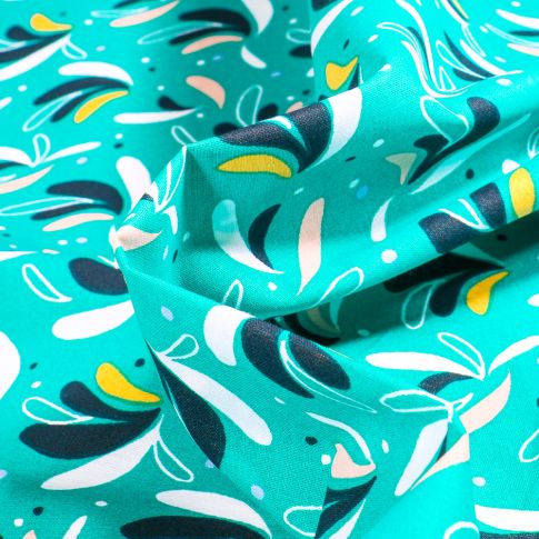 Tissu Viscose Arty Modia sur fond Bleu lagon