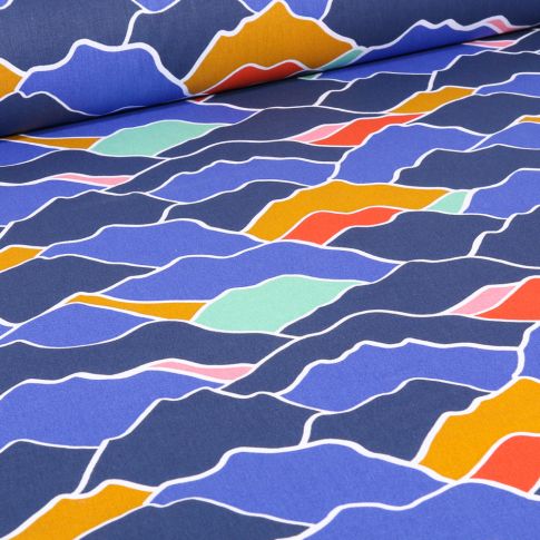 Tissu Coton imprimé Arty Monty sur fond Bleu nuit