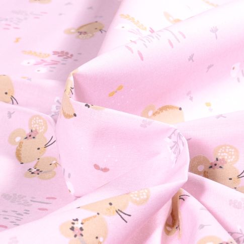 Tissu Coton imprimé Arty Mousia sur fond Rose pâle