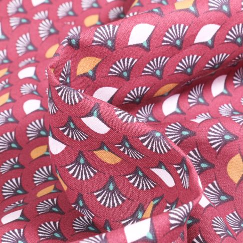 Tissu Coton imprimé Arty Muji sur fond Bordeaux