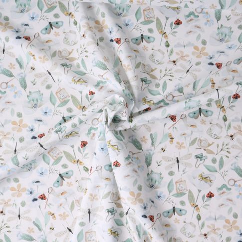 Tissu Coton imprimé Natobugs sur fond Blanc