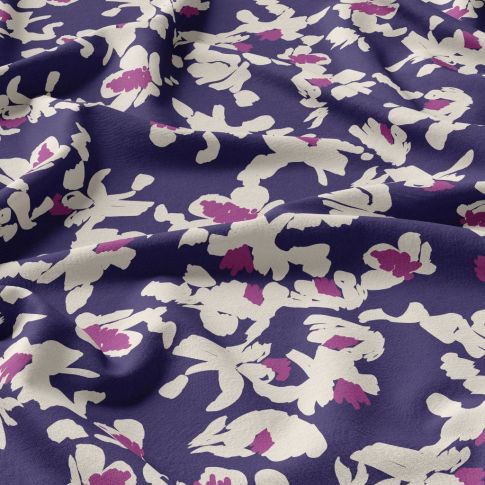 Tissu Viscose Arty Nawi blanc sur fond Violet