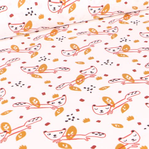 Tissu Coton imprimé LittleBird Nooky sur fond Blanc cassé