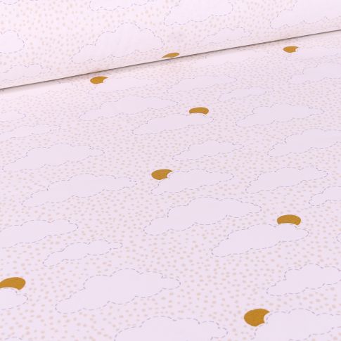 Tissu Coton imprimé Arty Noug sur fond Blanc