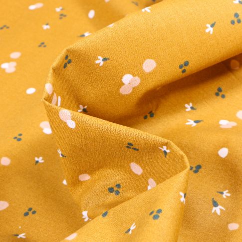 Tissu Coton imprimé Arty Nozbi sur fond Ocre
