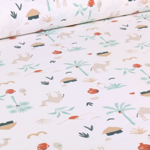 Tissu Coton imprimé Arty Oasis sur fond Blanc cassé