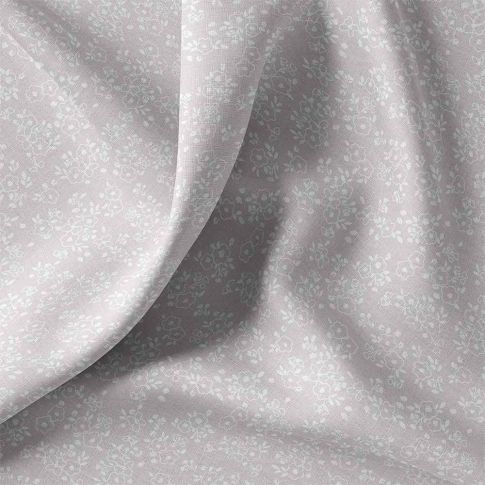 Tissu Coton imprimé fleurs Dorela blanches sur fond Gris perle