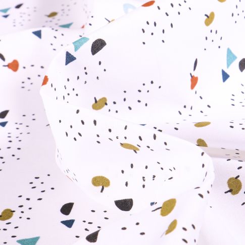 Tissu Coton imprimé Arty Fruits et formes géométrique sur fond Blanc