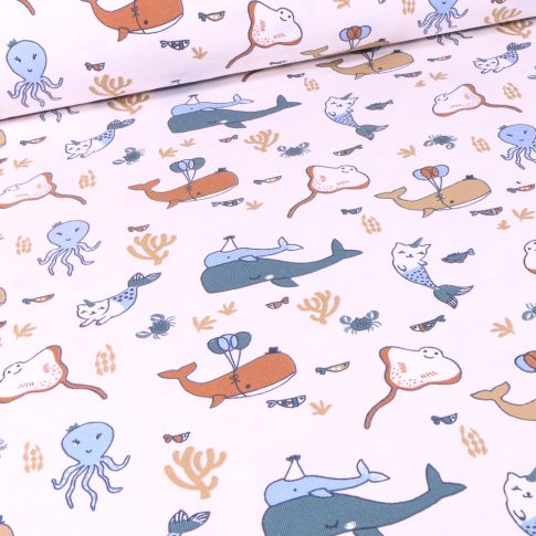 Tissu Jersey Coton Arty Obulles sur fond Blanc
