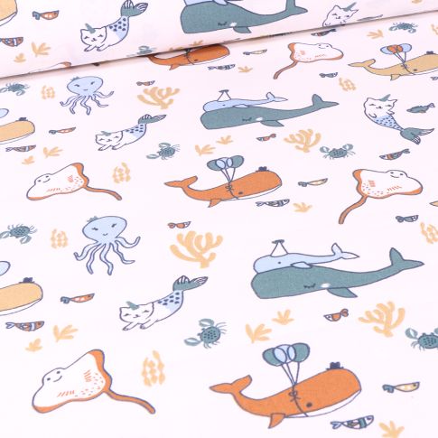 Tissu Coton imprimé Arty Obulles sur fond Blanc
