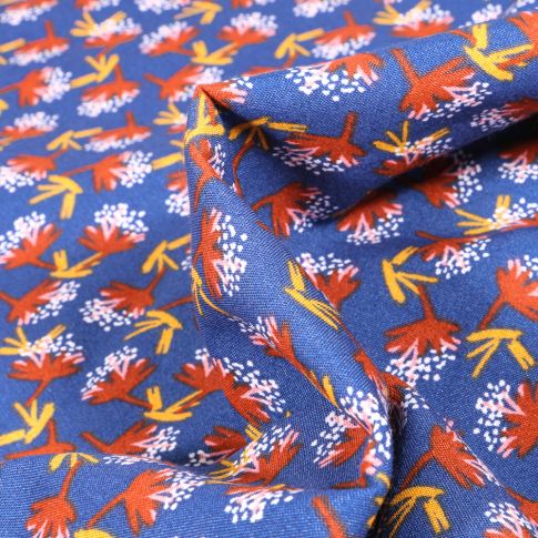 Tissu Viscose Arty Ombilo sur fond Bleu