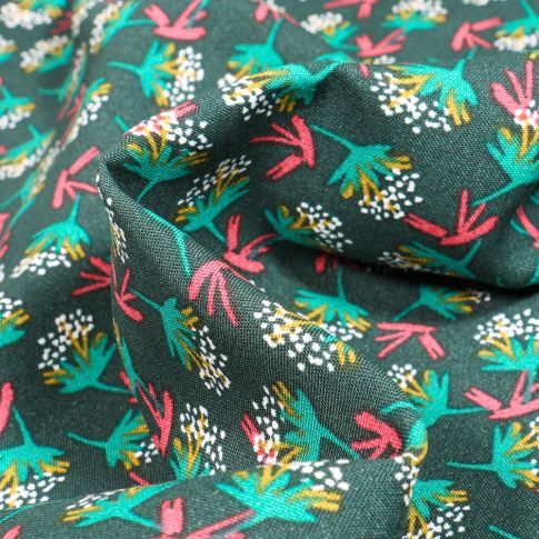 Tissu Viscose Arty Cyprés sur fond Vert foncé