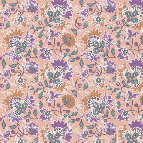 Tissu Coton imprimé Arty Orban fleuris sur fond Rose pastel