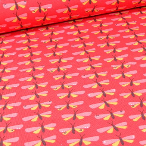 Tissu Jersey Coton Arty Paps sur fond Rouge