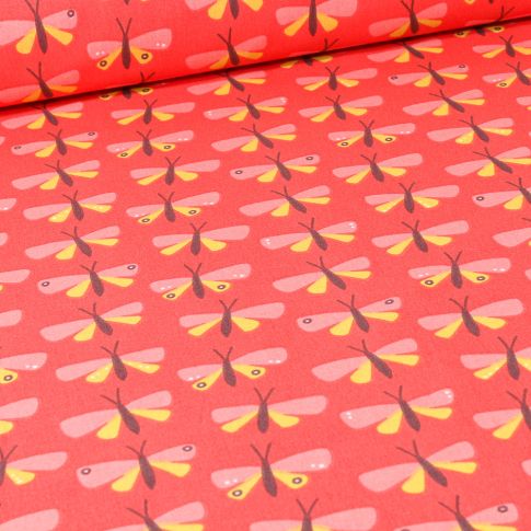 Tissu Coton imprimé Arty Paps sur fond Rouge
