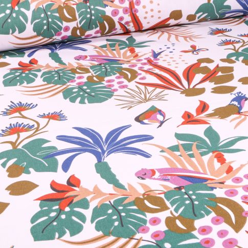 Tissu Coton imprimé Arty Pareo fauve sur fond Blanc