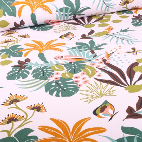Tissu Coton imprimé Arty Pareo grege sur fond Blanc