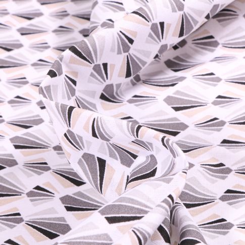 Tissu Coton imprimé Arty Payani gris sur fond Blanc