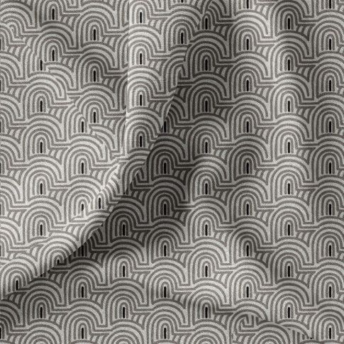 Tissu Toile de Coton Canvas Pelion gris sur fond Ecru