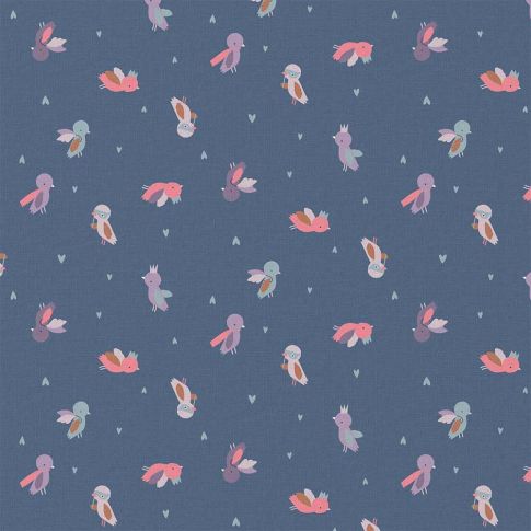 Tissu Coton imprimé Arty Pepille oiseaux sur fond Bleu marine