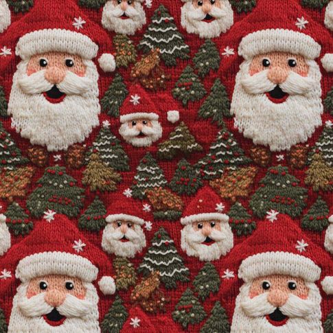 Tissu Coton imprimé Digital Arty Père Noël sur fond Rouge
