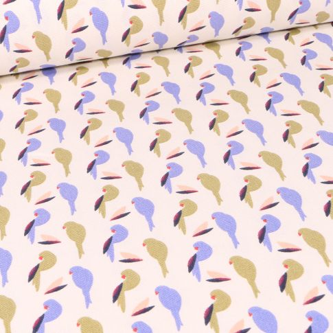 Tissu Toile de Coton Perko violet sur fond Blanc cassé