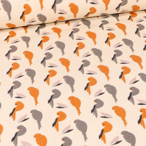 Tissu Toile de Coton Perko orange sur fond Blanc cassé