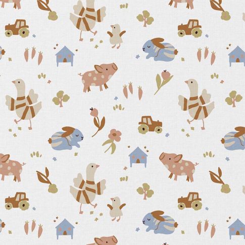 Tissu Coton imprimé Arty Picoti animaux sur fond Blanc