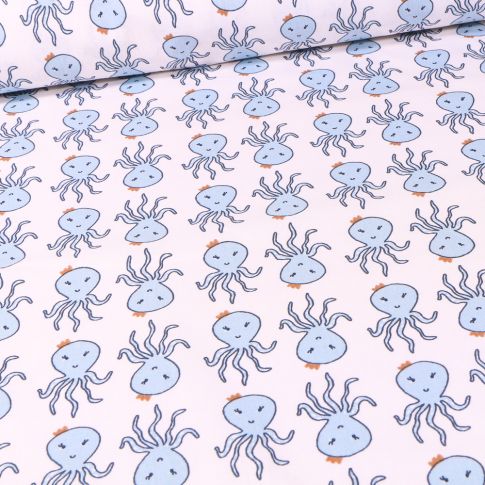 Tissu Coton imprimé Arty Pieurette sur fond Blanc