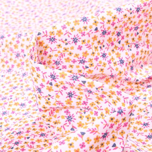 Tissu Coton imprimé Arty Pio rose sur fond Blanc