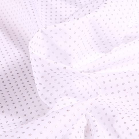 Tissu Coton imprimé Arty Pisan argent sur fond Blanc