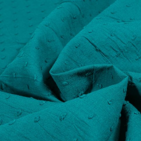 Tissu Plumetis Coton uni Liloo sur fond Bleu paon